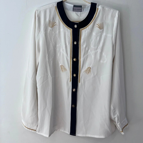 Bora Bora Vintage blouse white button down holiday New Year’s Eve - Picture 6 of 11